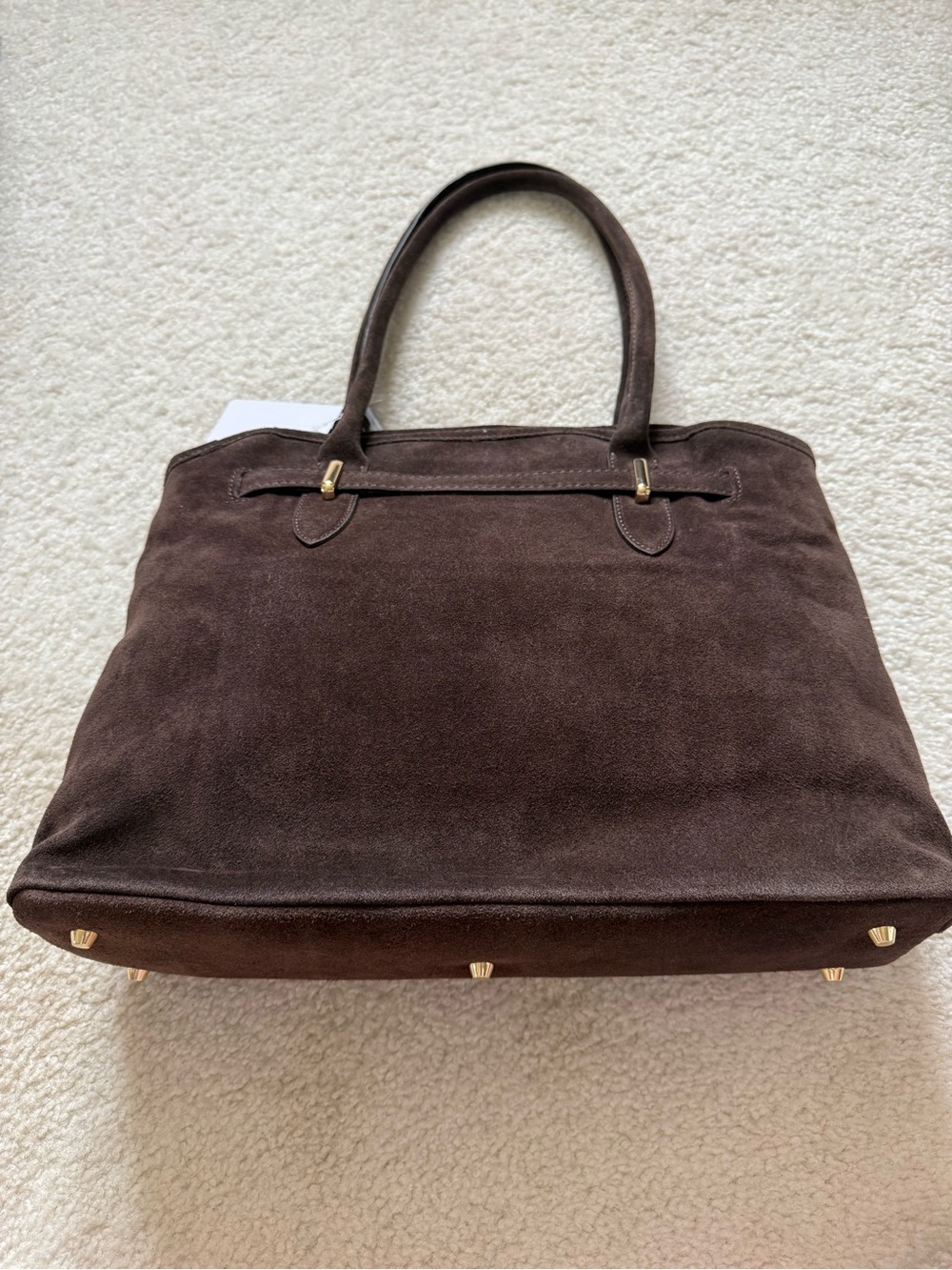 NWT Marlon Brown Suede Tote Bag with Gold Hardware - Picture 4 of 9